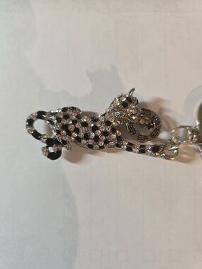 Silver and Black Crystal Leopard Pendant Charm